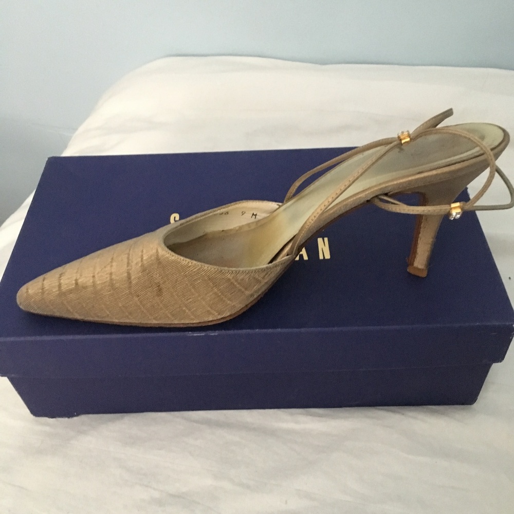 Stuart Weitzman gold heel with rinestones